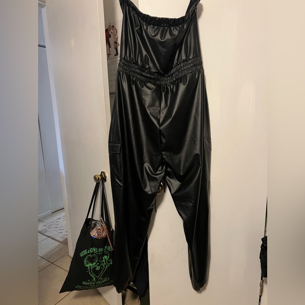 Faux leather crop jumpsuit